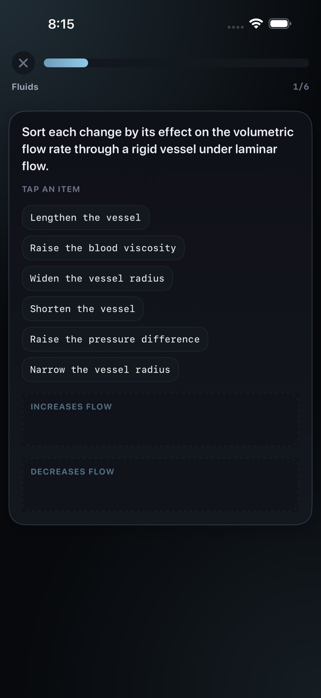 Sorting question about changes to flow in a rigid vessel